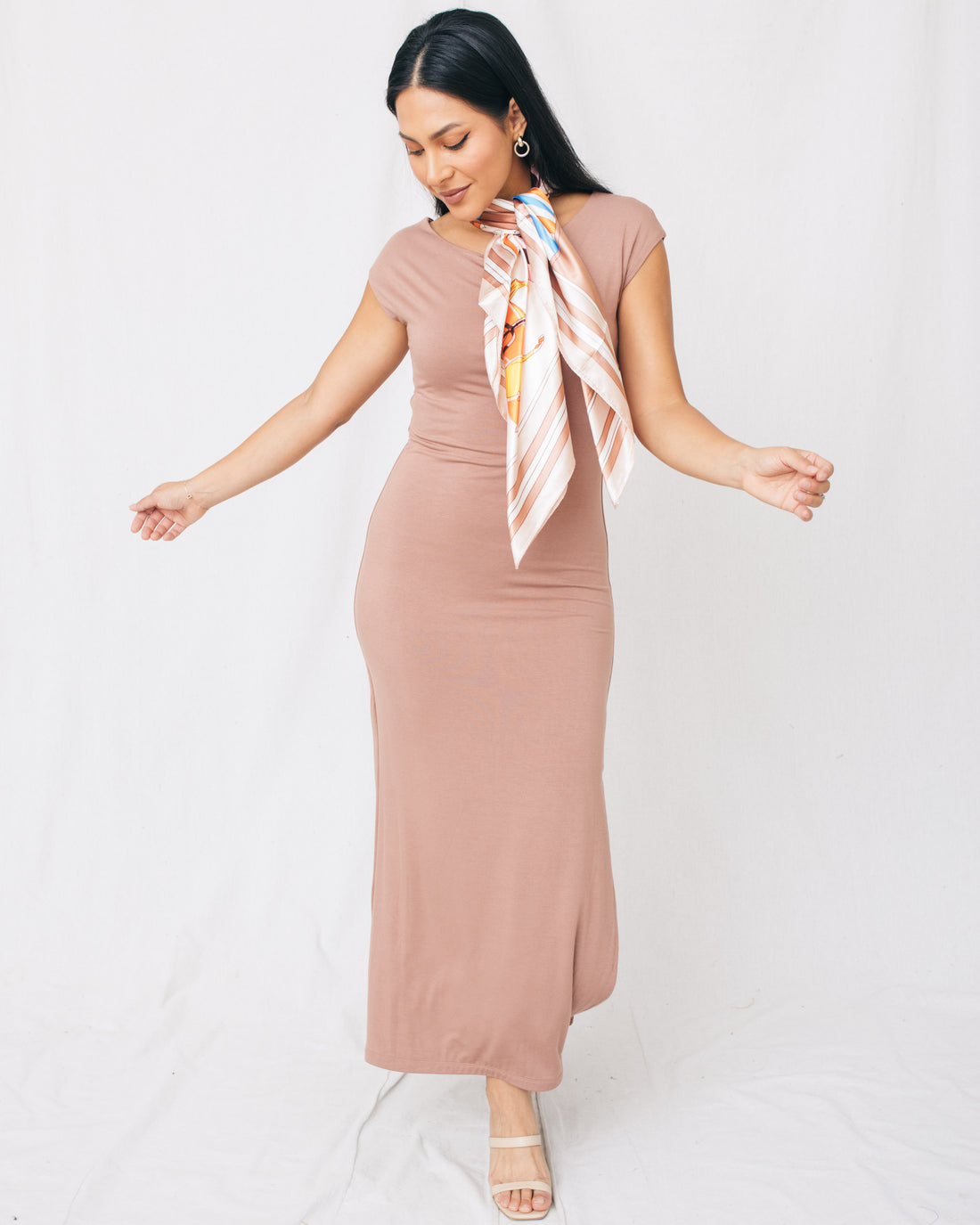 Oriana Cap Sleeve Side Slit Midi Dress