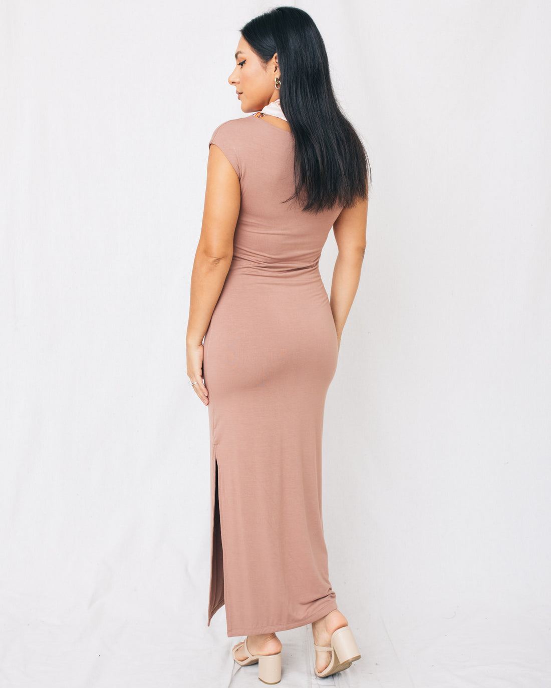 Oriana Cap Sleeve Side Slit Midi Dress