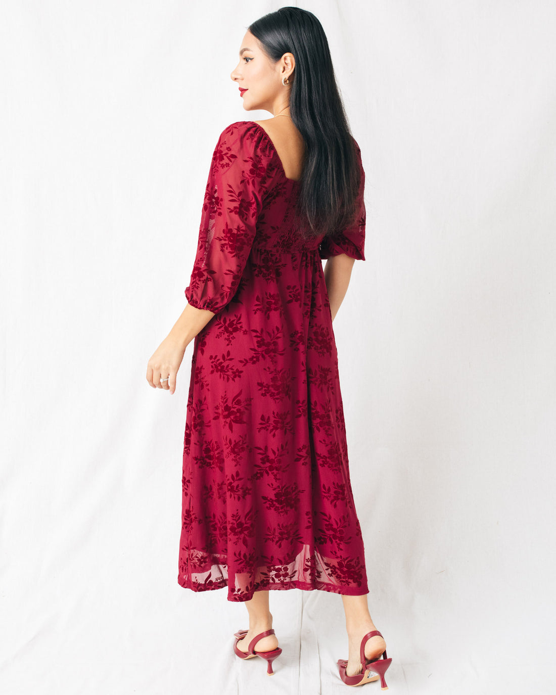 Feliciana Twist Front Burnout Velvet Midi Dress