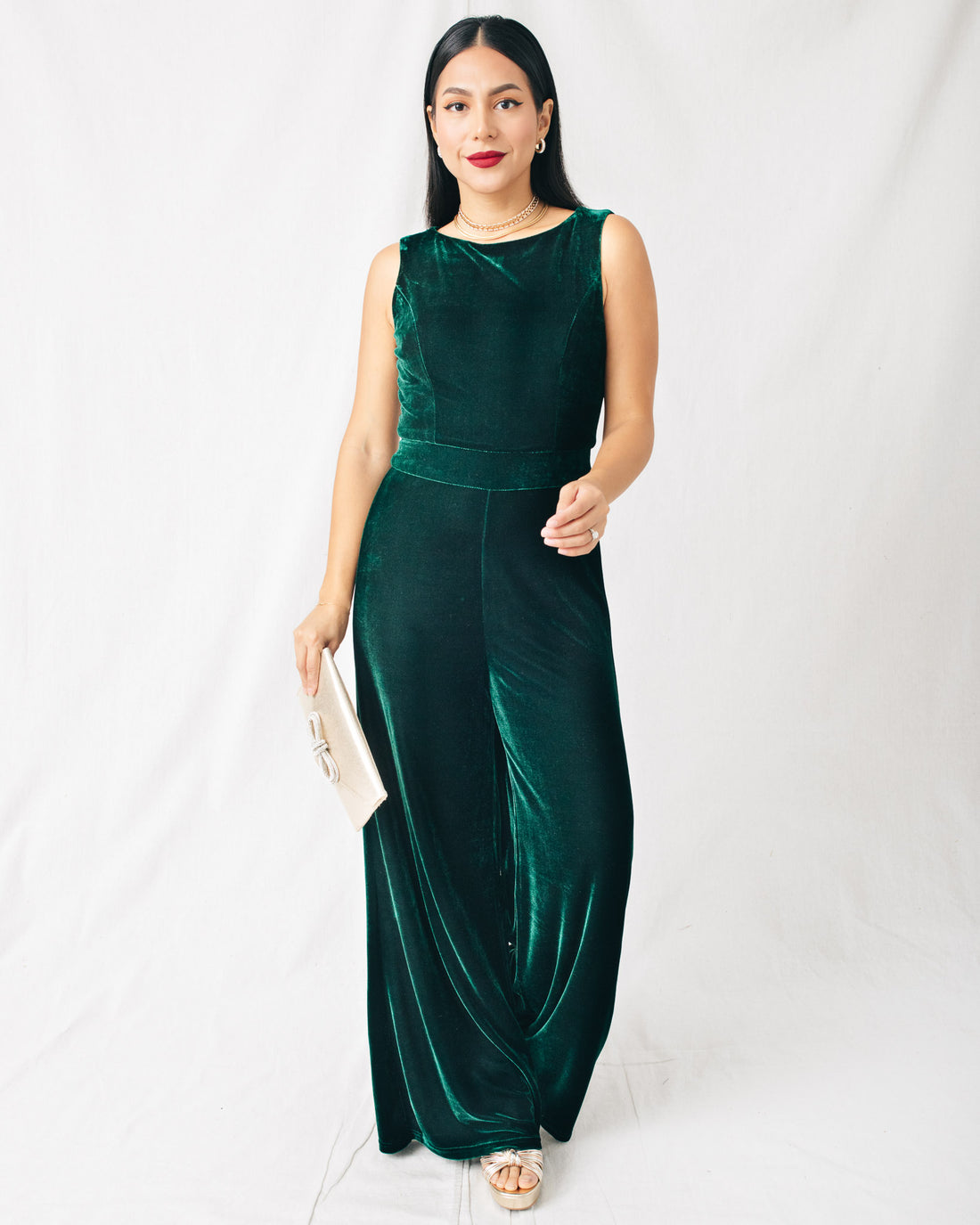 The Season Boat Neck Sleeveless Wide Leg Velvet Jumpsuit