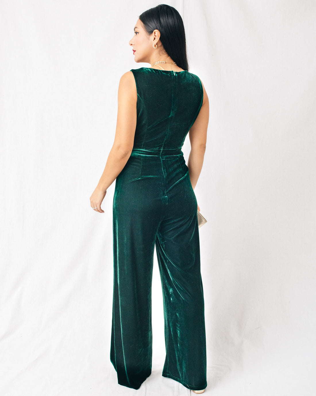 The Season Boat Neck Sleeveless Wide Leg Velvet Jumpsuit