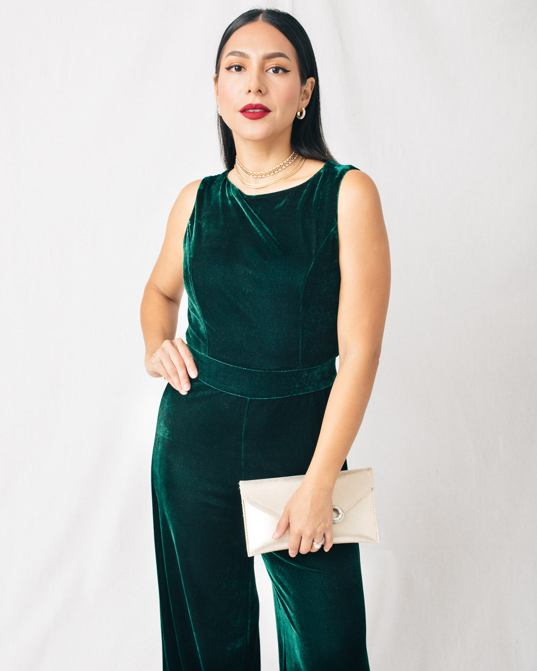 The Season Boat Neck Sleeveless Wide Leg Velvet Jumpsuit