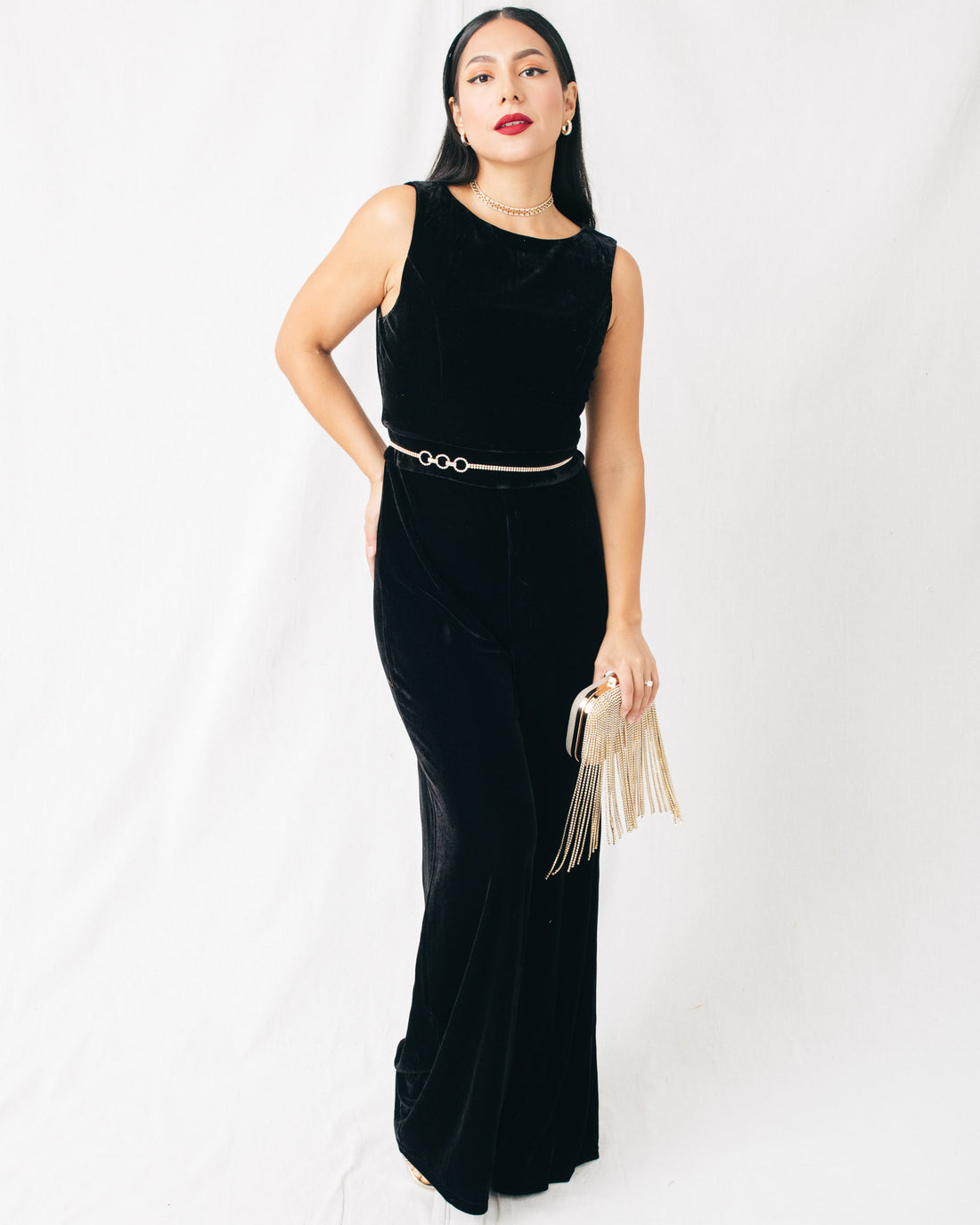 The Season Boat Neck Sleeveless Wide Leg Velvet Jumpsuit