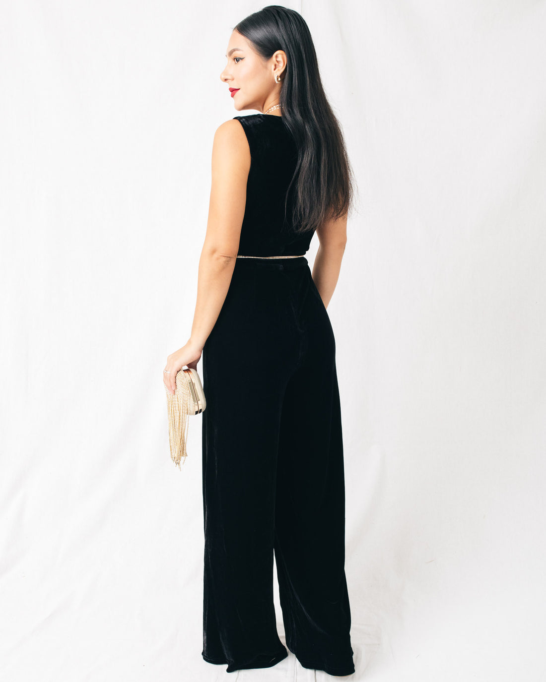 The Season Boat Neck Sleeveless Wide Leg Velvet Jumpsuit