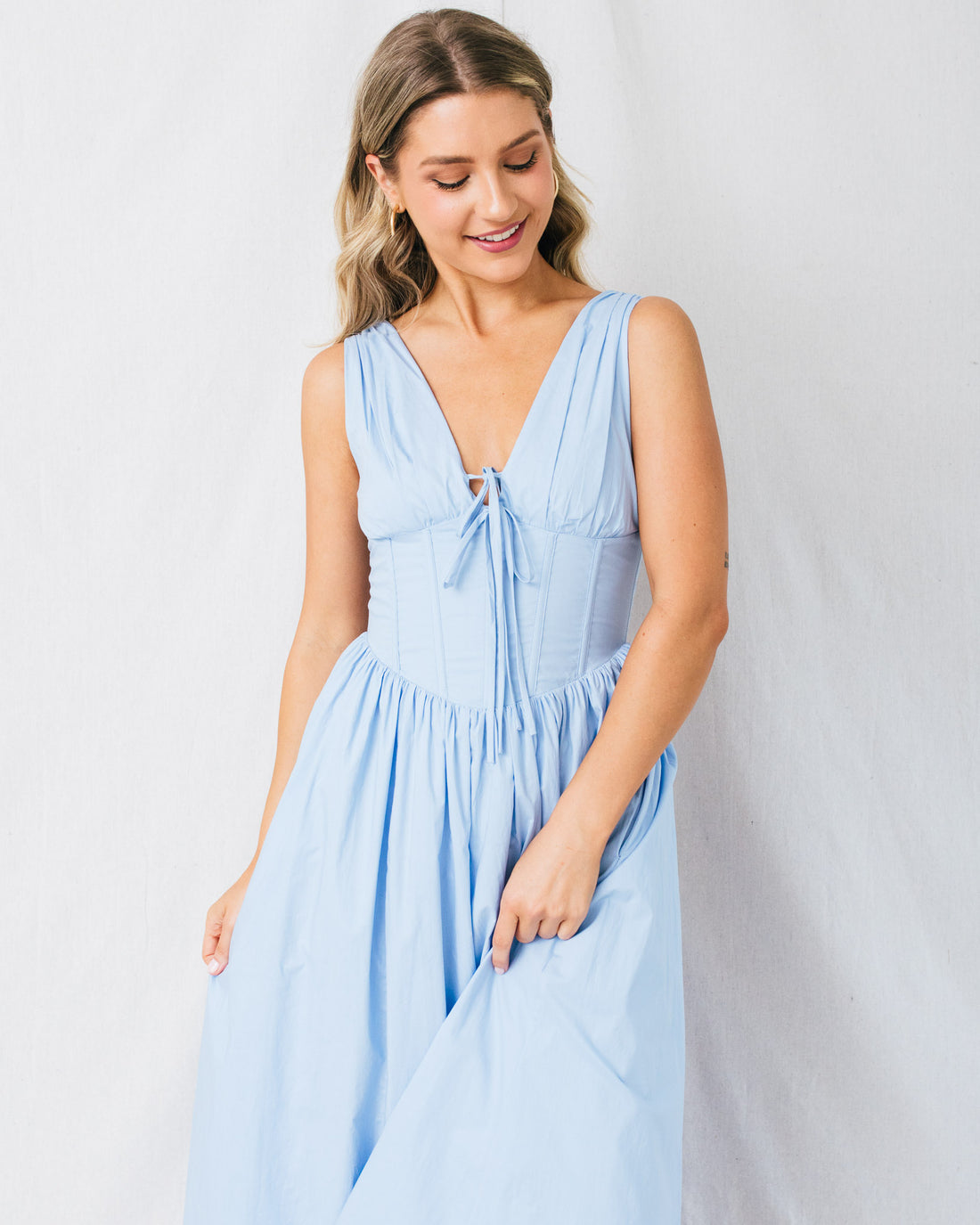 Shae Corset Bodice Bow Tie Detail Midi Dress