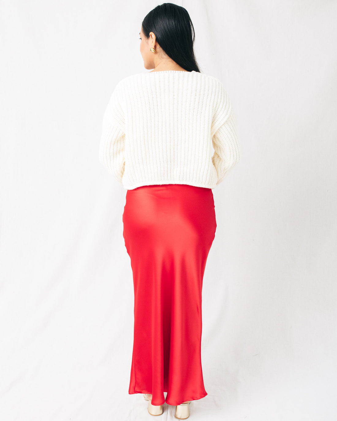 The Bright Effect Satin Midi Skirt