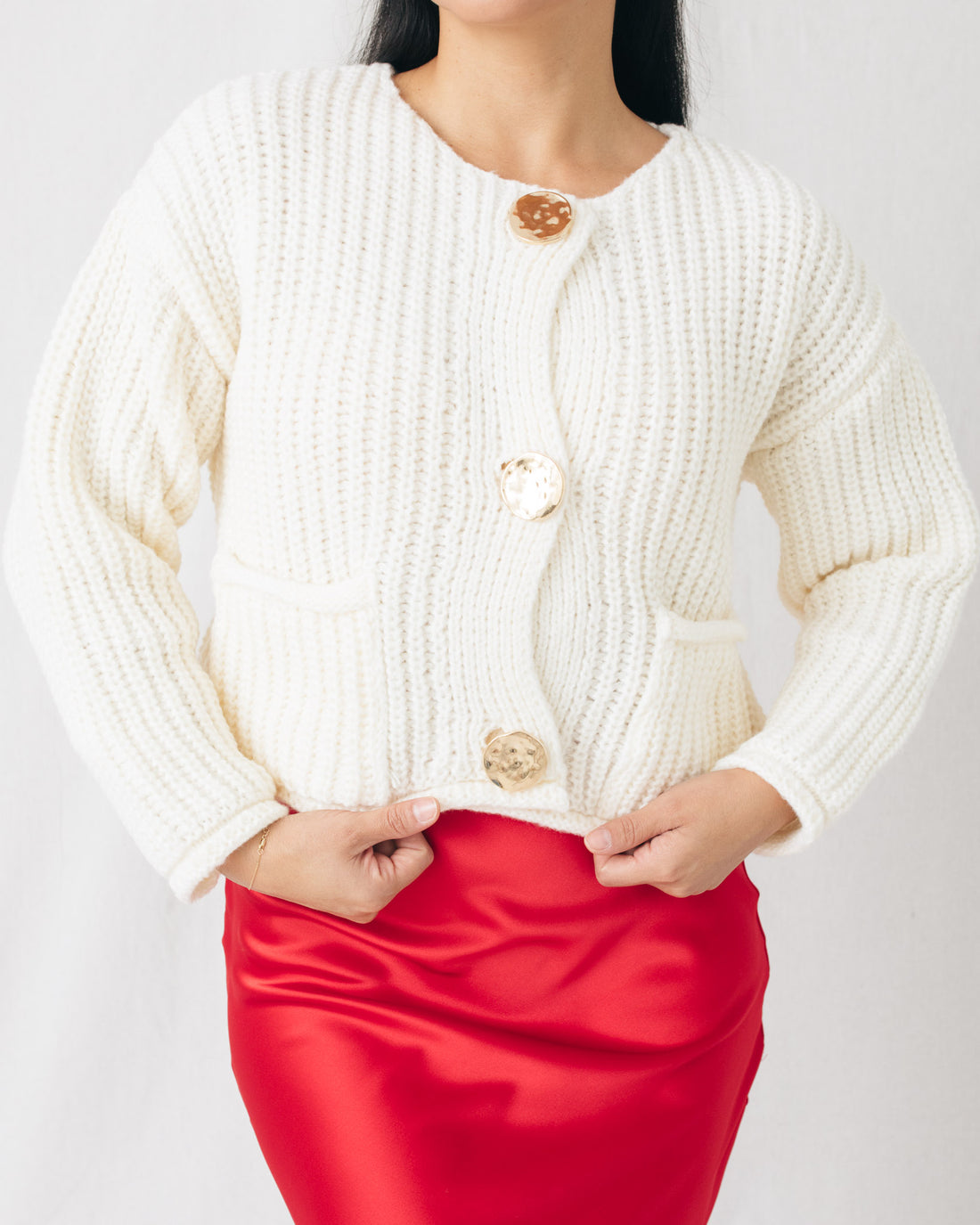 Leticia Solid Round Neck Crop Sweater Jacket