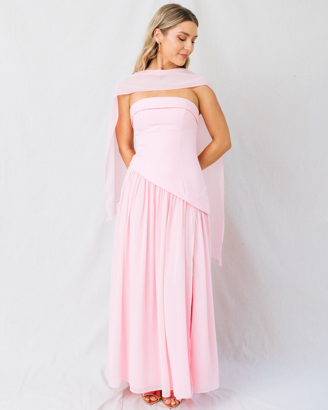 Fiore Strapless Bandeau Scarf Detail Maxi Dress