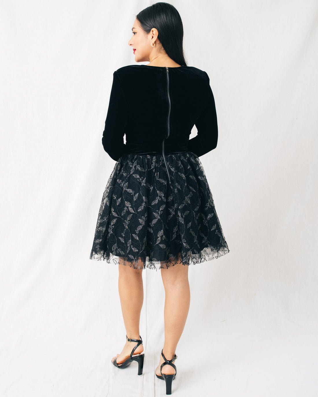 Gifted Velvet Bow Tie Contrast Skirt Mini Dress