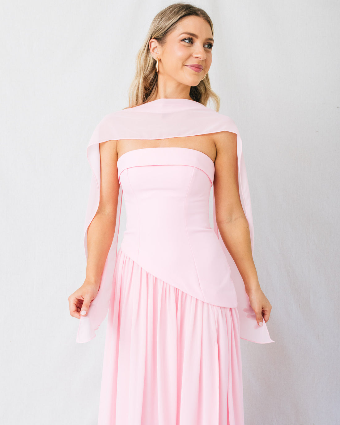 Fiore Strapless Bandeau Scarf Detail Maxi Dress