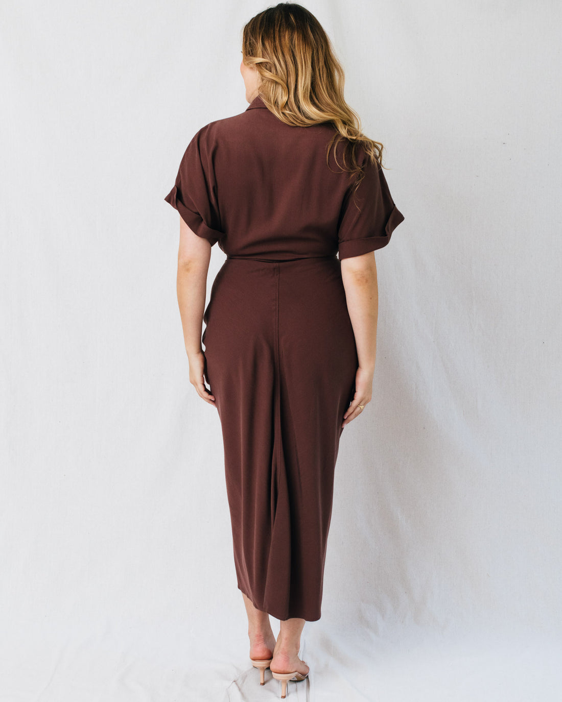 Daya Button Down Front Tie Midi Dress