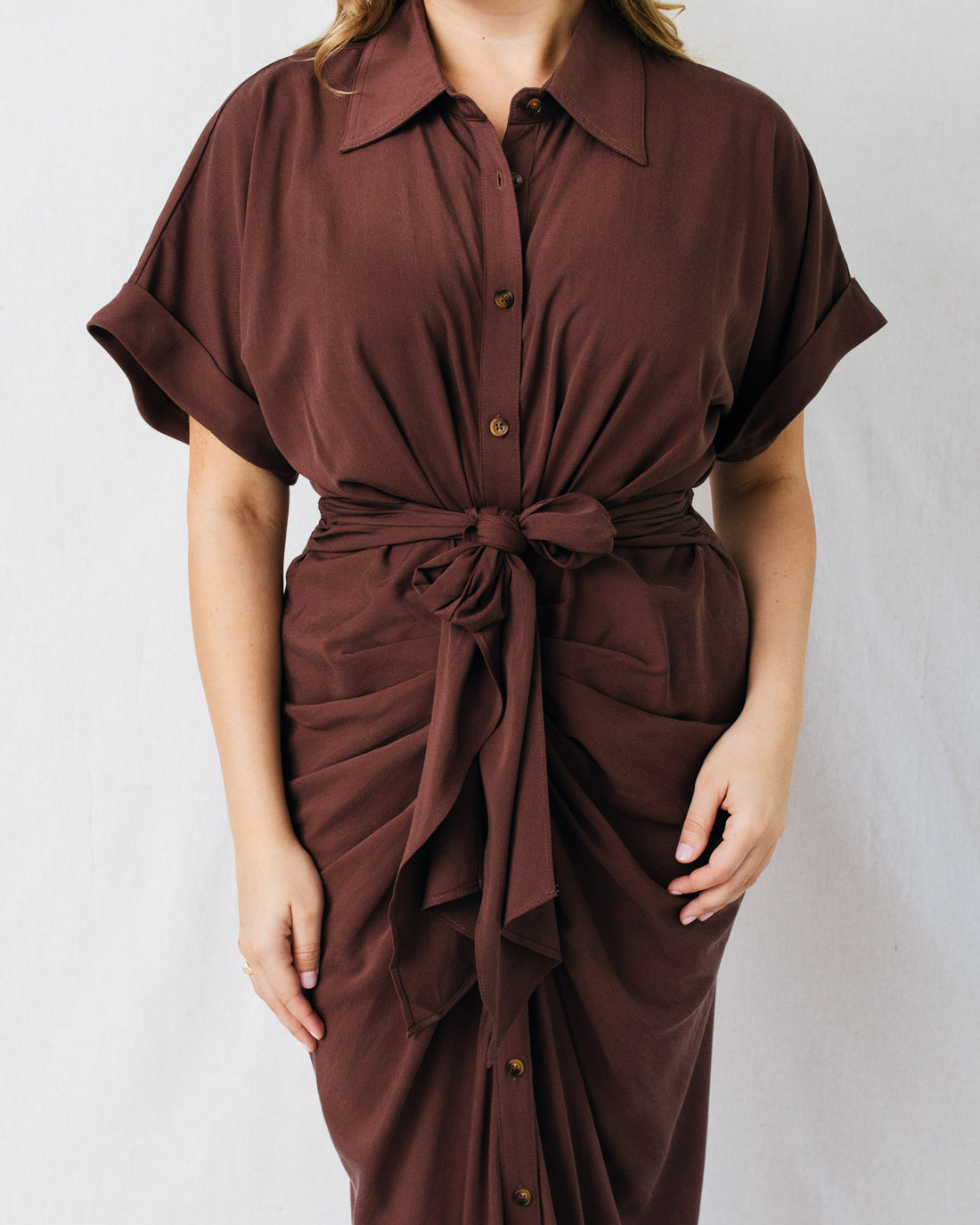 Daya Button Down Front Tie Midi Dress