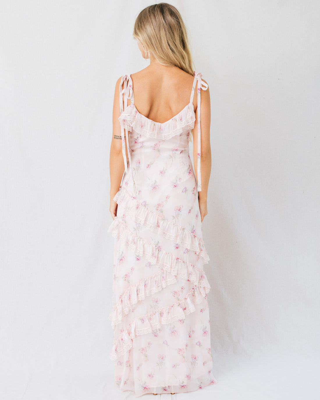 Eulalie Floral Print Asymmetrical Ruffle Tiered Maxi Dress