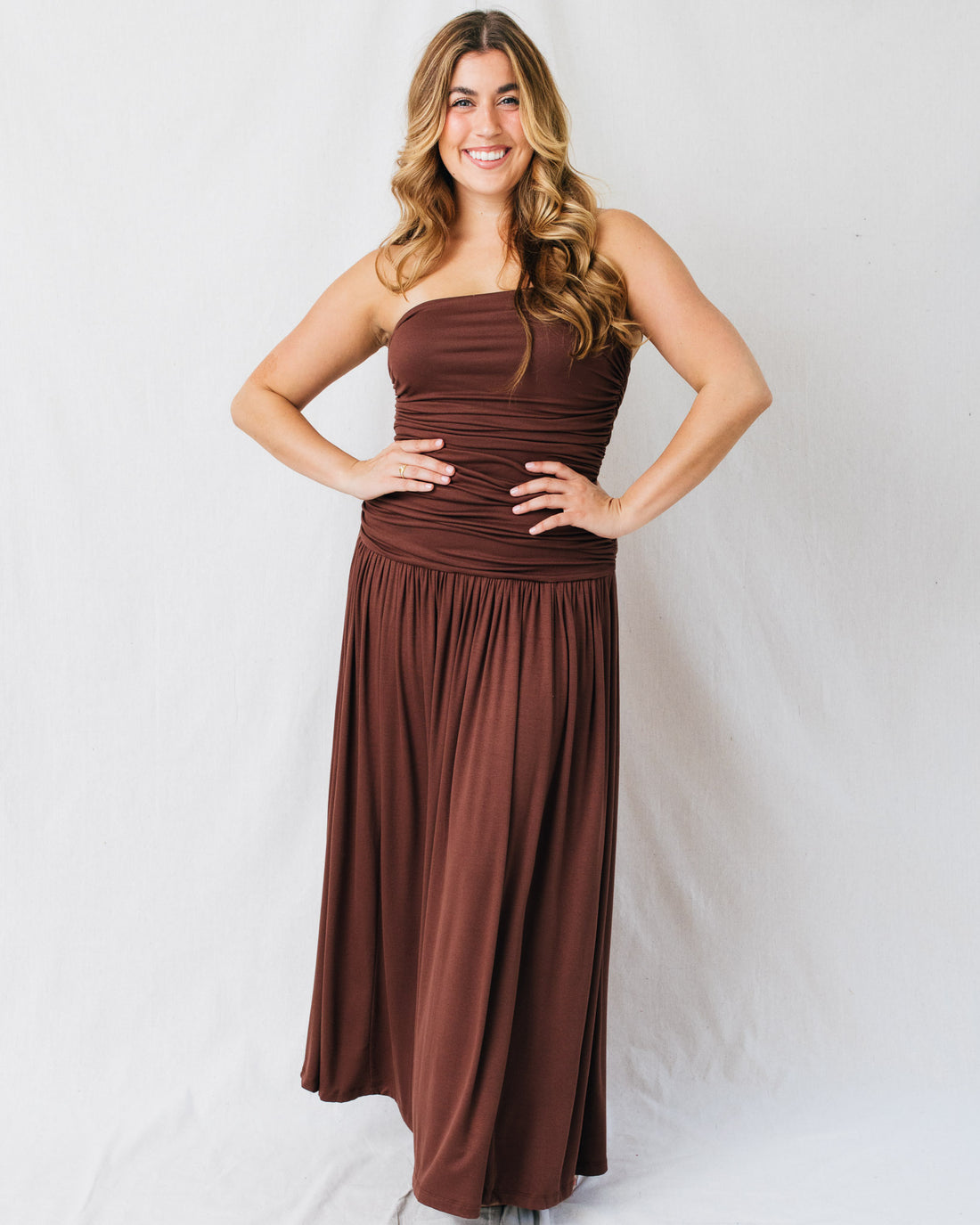Sienna Strapless Ruched Maxi Dress