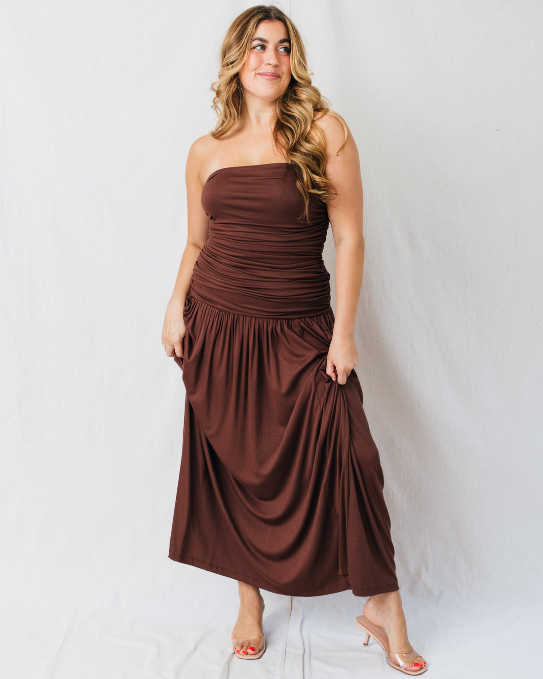 Sienna Strapless Ruched Maxi Dress
