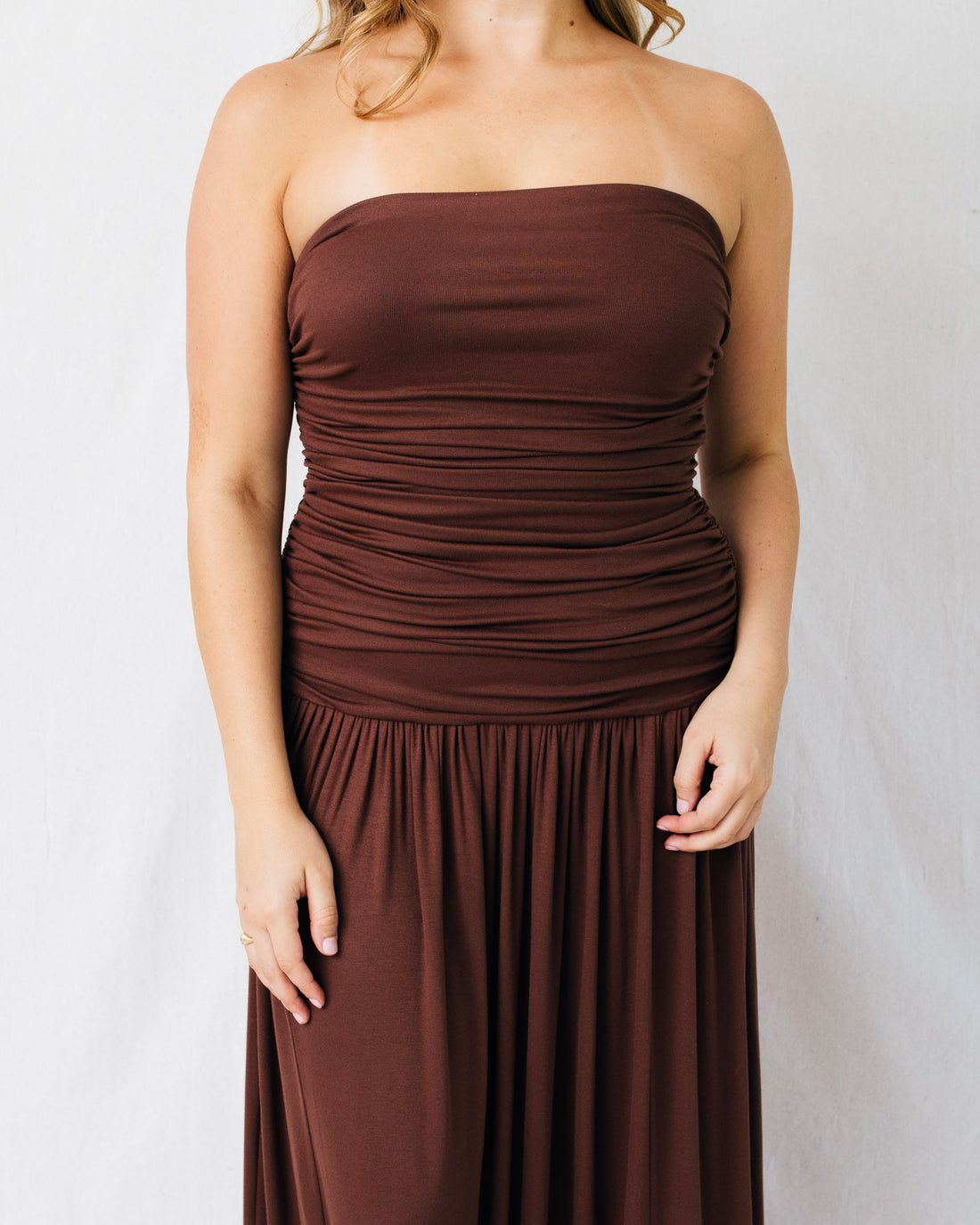 Sienna Strapless Ruched Maxi Dress