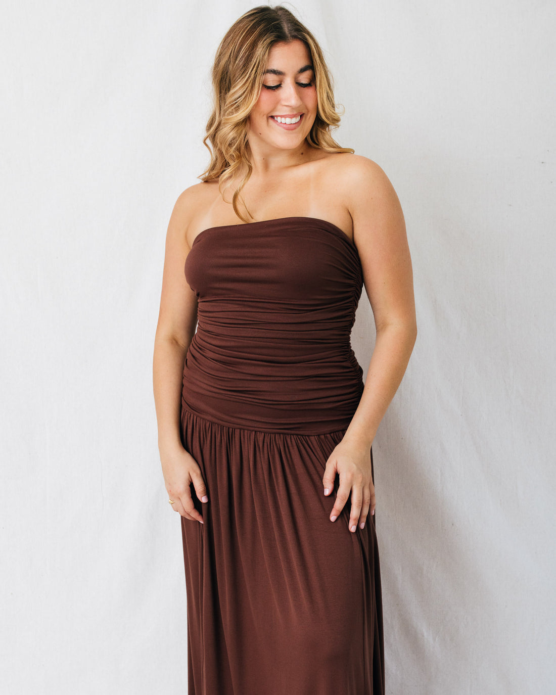 Sienna Strapless Ruched Maxi Dress