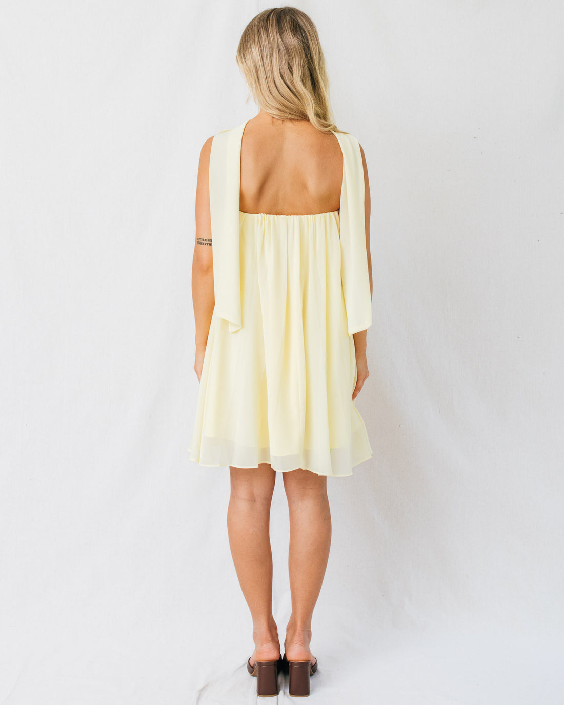 Sugar Talking Strapless Chiffon Neck Scarf Detail Mini Dress