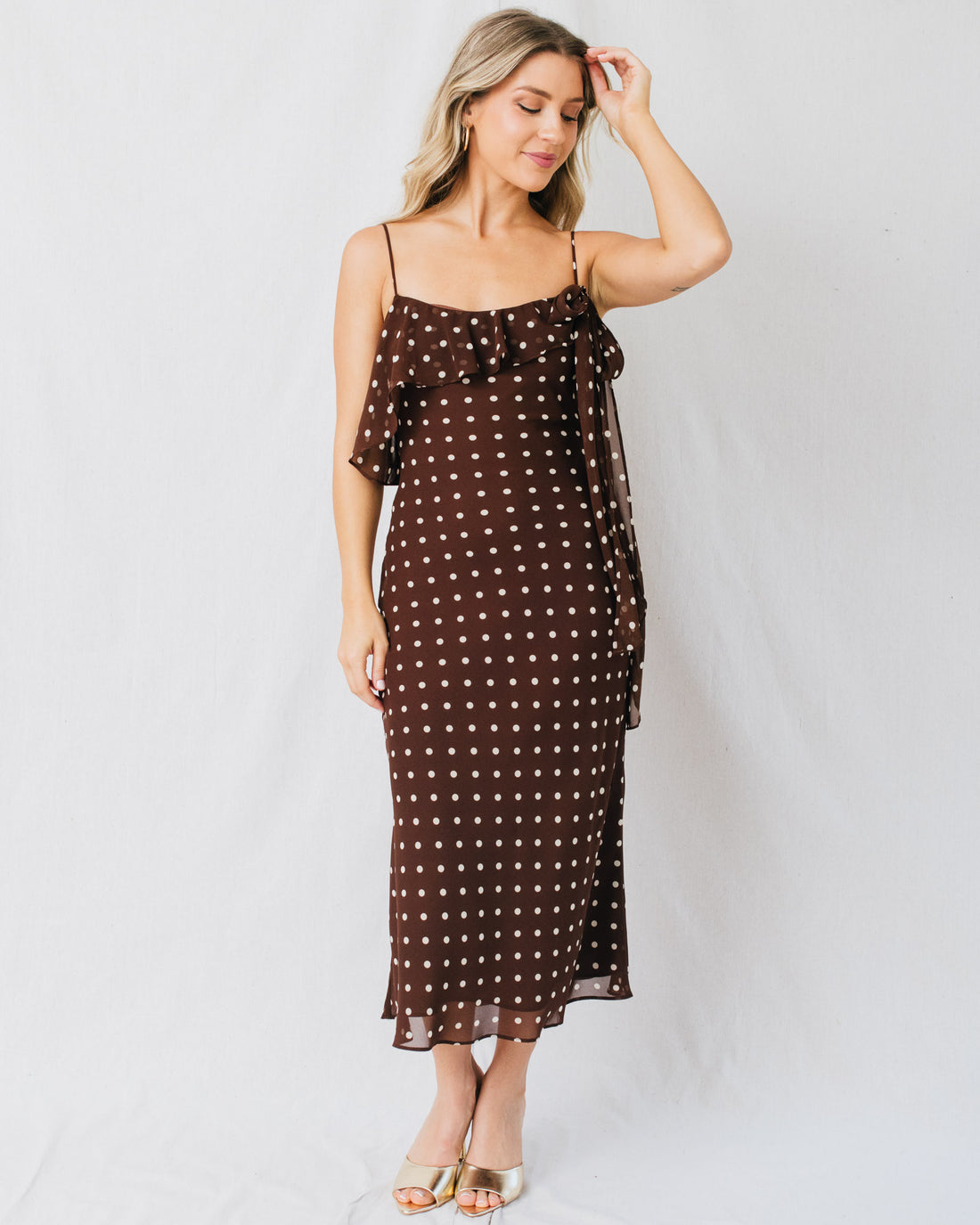 Laura Ruffle Detail Polka Dot Midi Dress