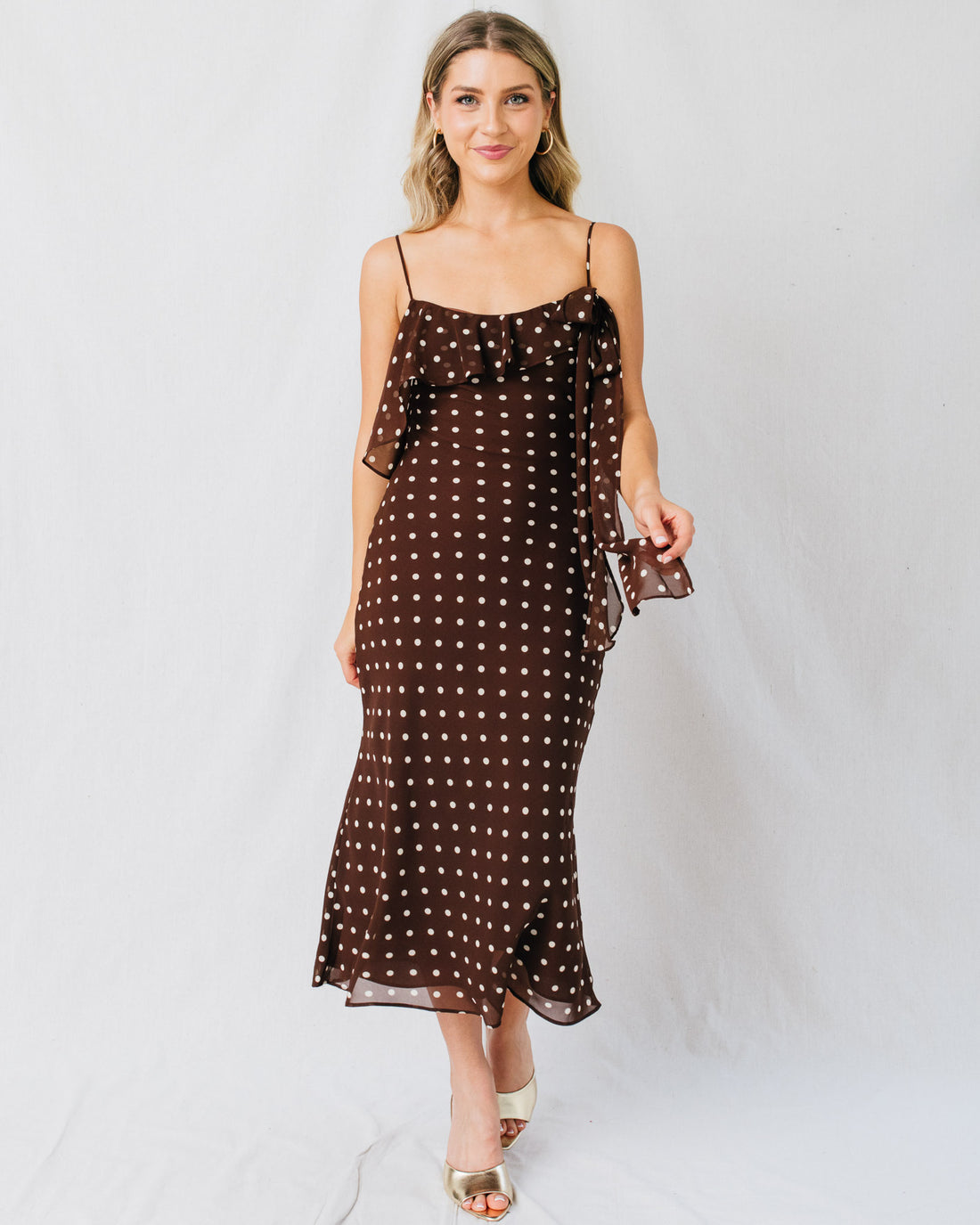 Laura Ruffle Detail Polka Dot Midi Dress