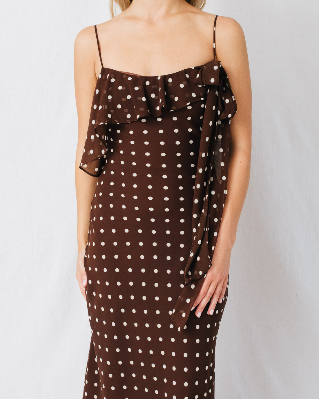 Laura Ruffle Detail Polka Dot Midi Dress