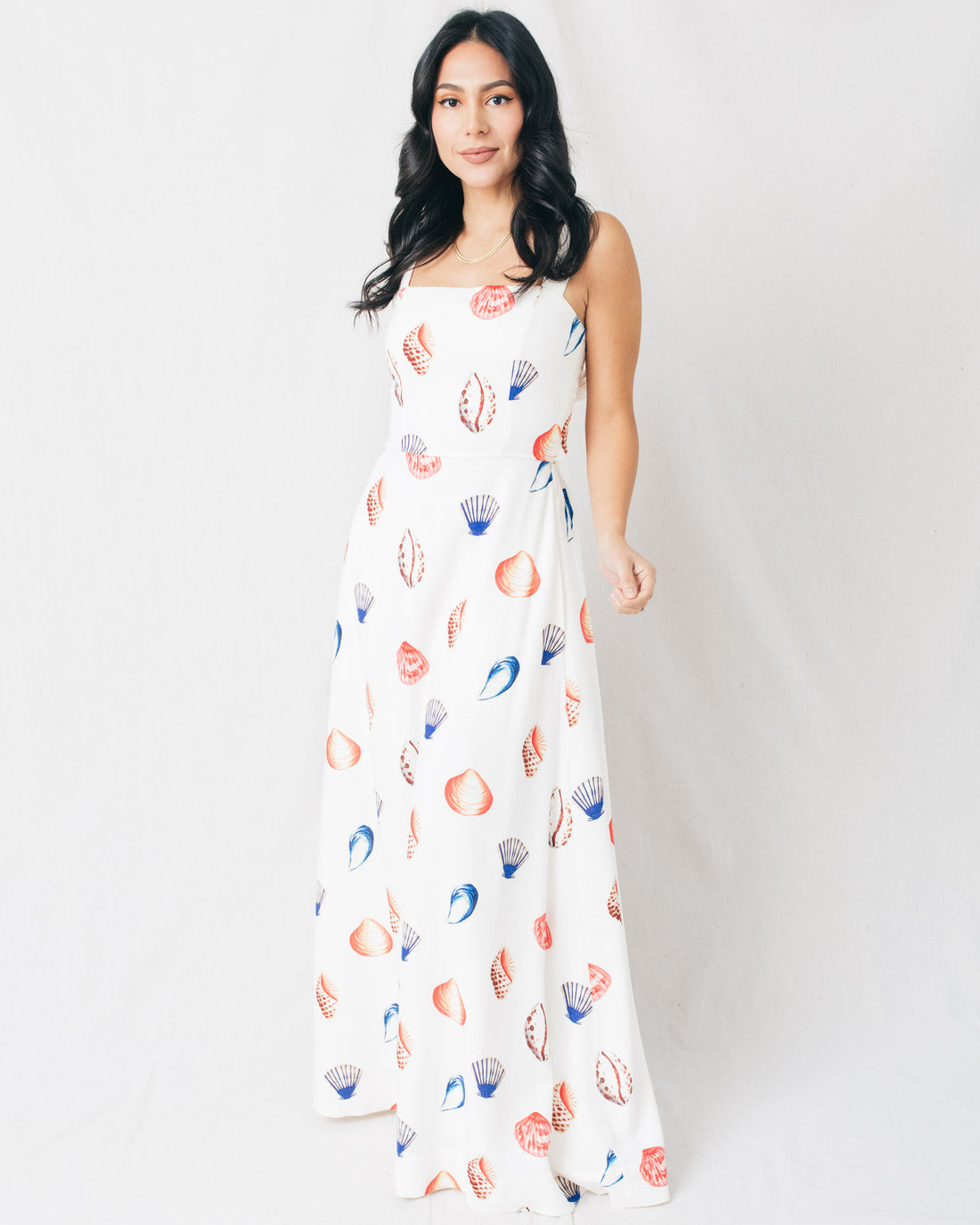 Kara Shells Square Neckline Open Back Maxi Dress