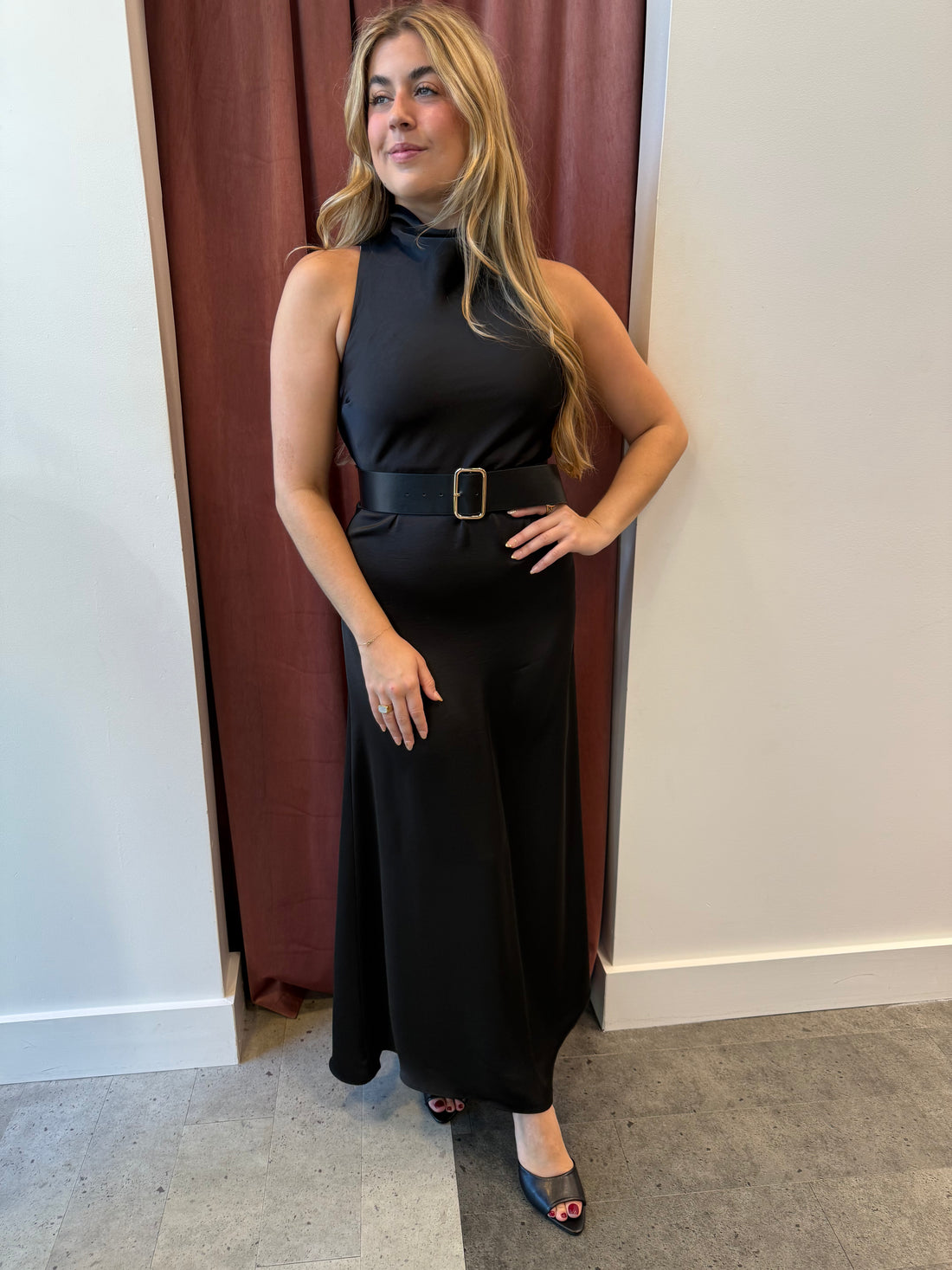Dianne High Neck Belted Sleeveless Maxi Dress