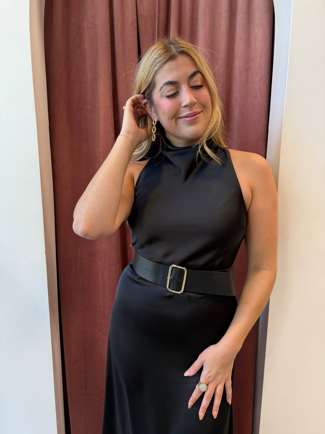 Dianne High Neck Belted Sleeveless Maxi Dress