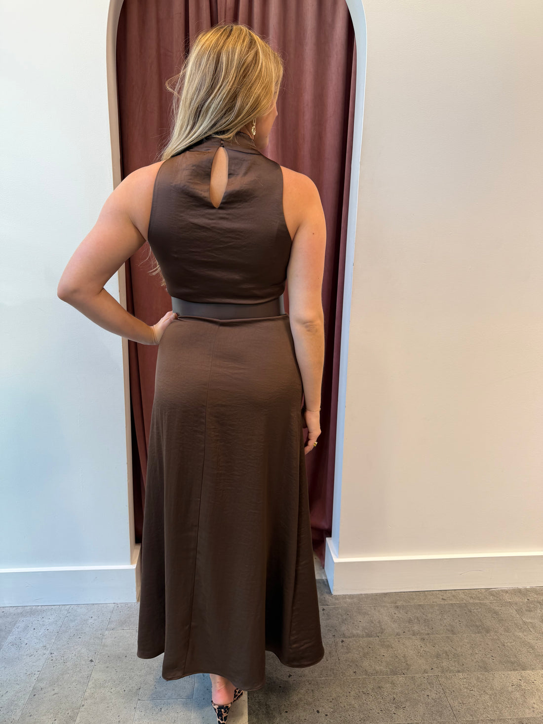 Dianne High Neck Belted Sleeveless Maxi Dress
