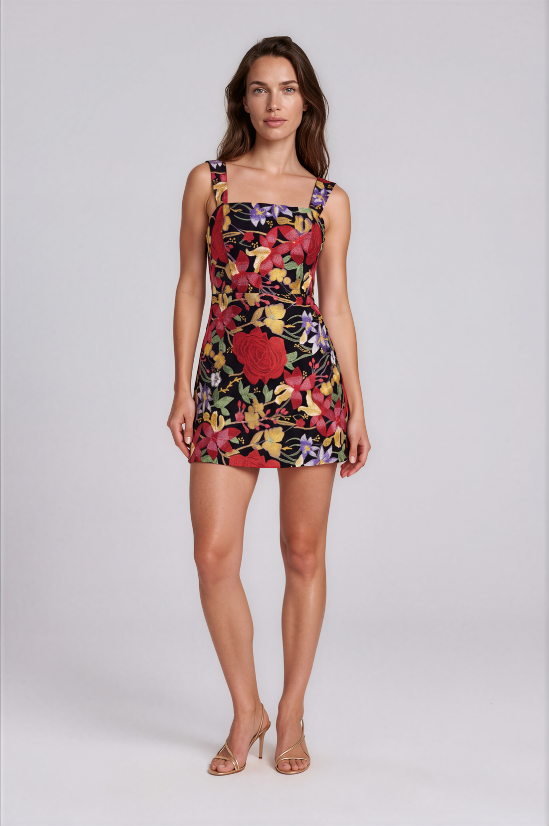Sweetheart Floral Jacquard Flare Mini Dress