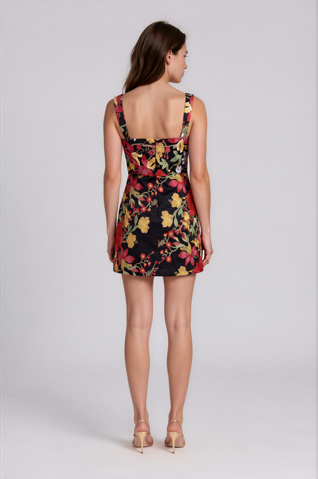 Sweetheart Floral Jacquard Flare Mini Dress