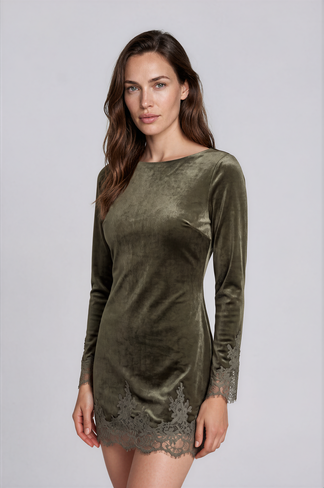 Myra Velvet Lace Hem Mini Dress