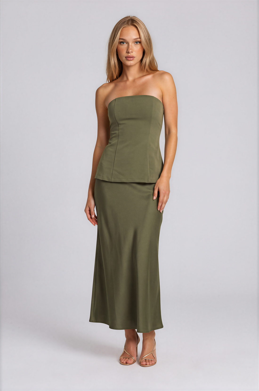 Iliana Corset Bodice Satin Maxi Dress
