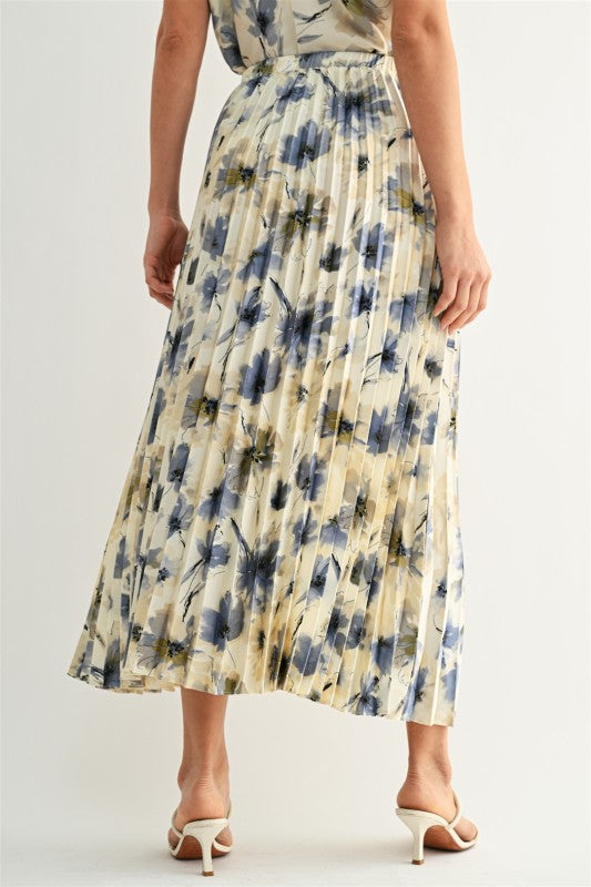 Elyse Pleated Floral Midi Skirt