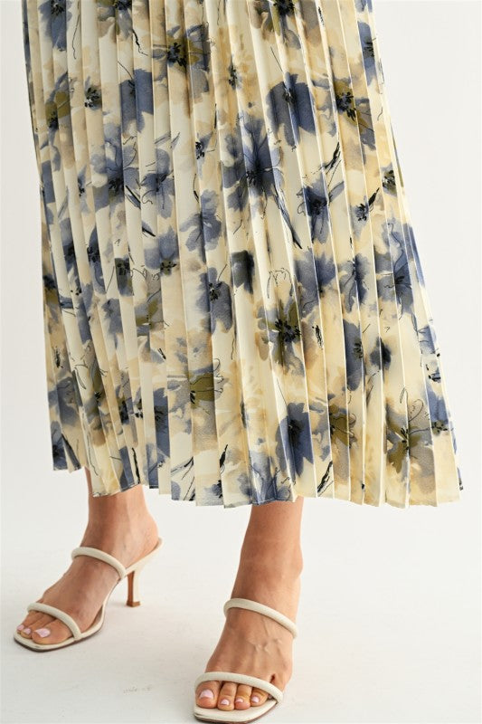 Elyse Pleated Floral Midi Skirt