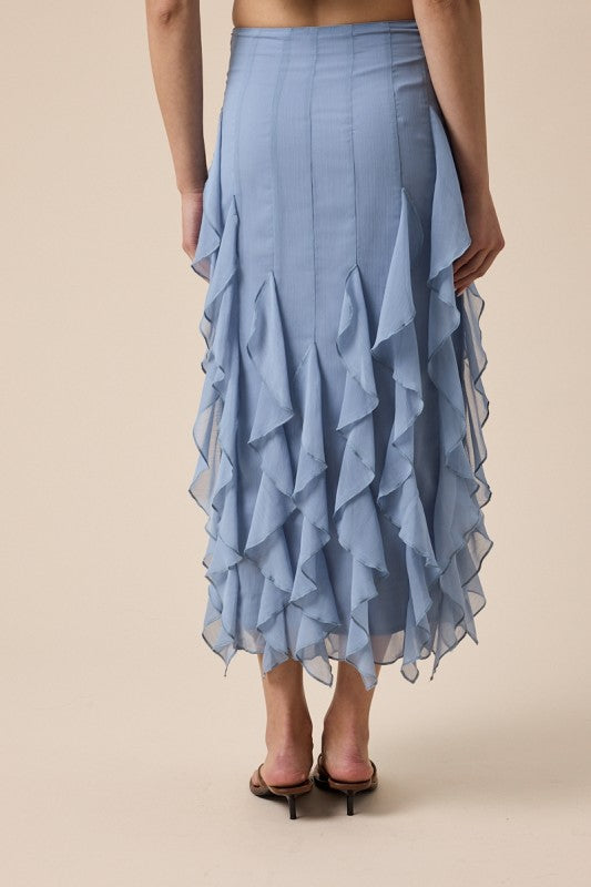Harlee High Waist Ruffle Detail Midi Skirt