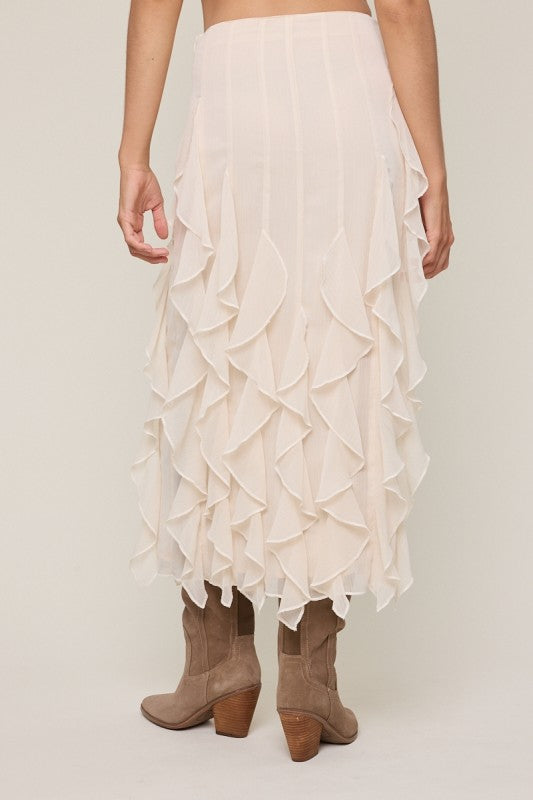 Harlee High Waist Ruffle Detail Midi Skirt