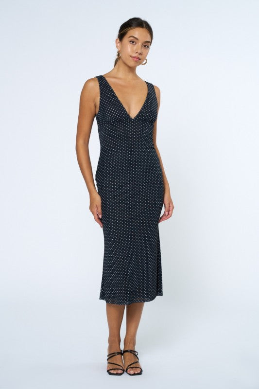 Lennox V-Neck Ditsy Polka Dot Midi Dress