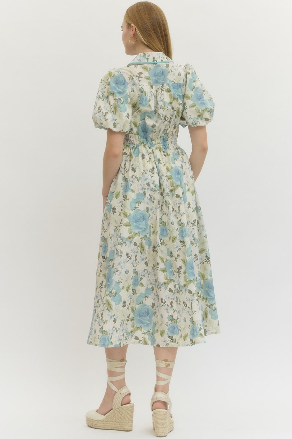 Lillian Contrast Binding Tie Detail Floral Midi Dress