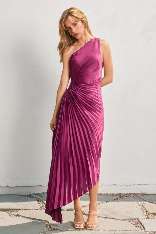 Olympia Asymmetrical Pleated Maxi Dress