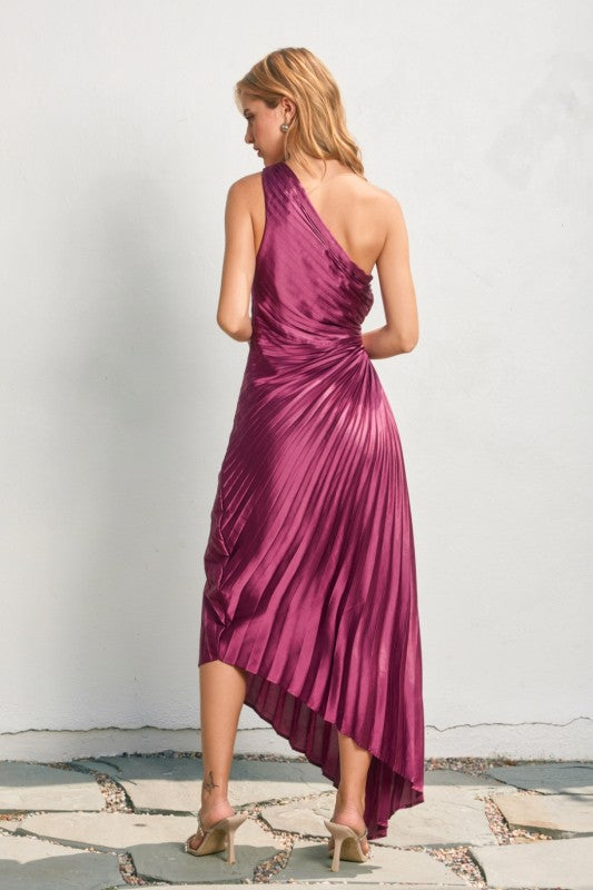 Olympia Asymmetrical Pleated Maxi Dress