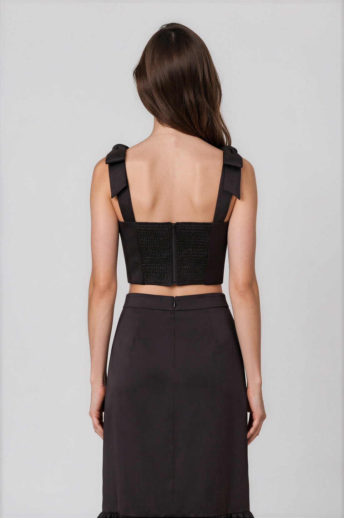 Zabava Shoulder Tie Satin Crop Top